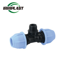 PP compression fitting drip irrigation HDPE compression pipe fittings Plastic Water Pipe Fitting Male Thread Tee